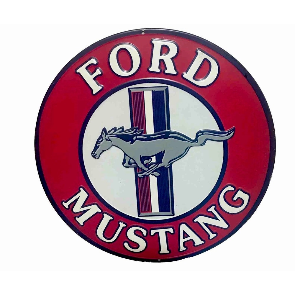Ford Mustang Red‎ Round Tin Metal Embossed Sign Man Cave Garage Decor 11.75"